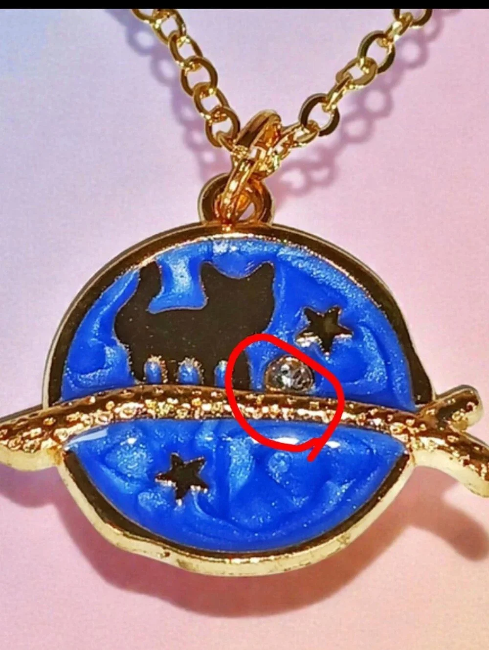 Long Coin Disc Necklace Galactic Cat Pendant Whimsygoth 1990s New Age Grunge